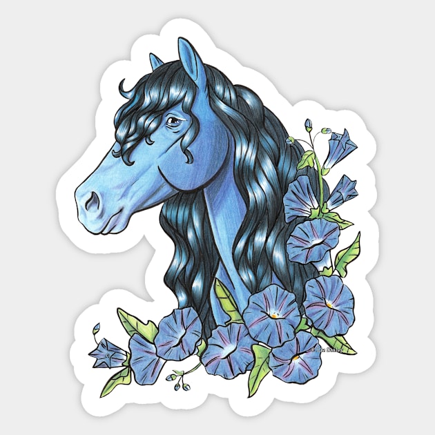 Sapphire Horse with Morning Glory Sticker by lizstaley